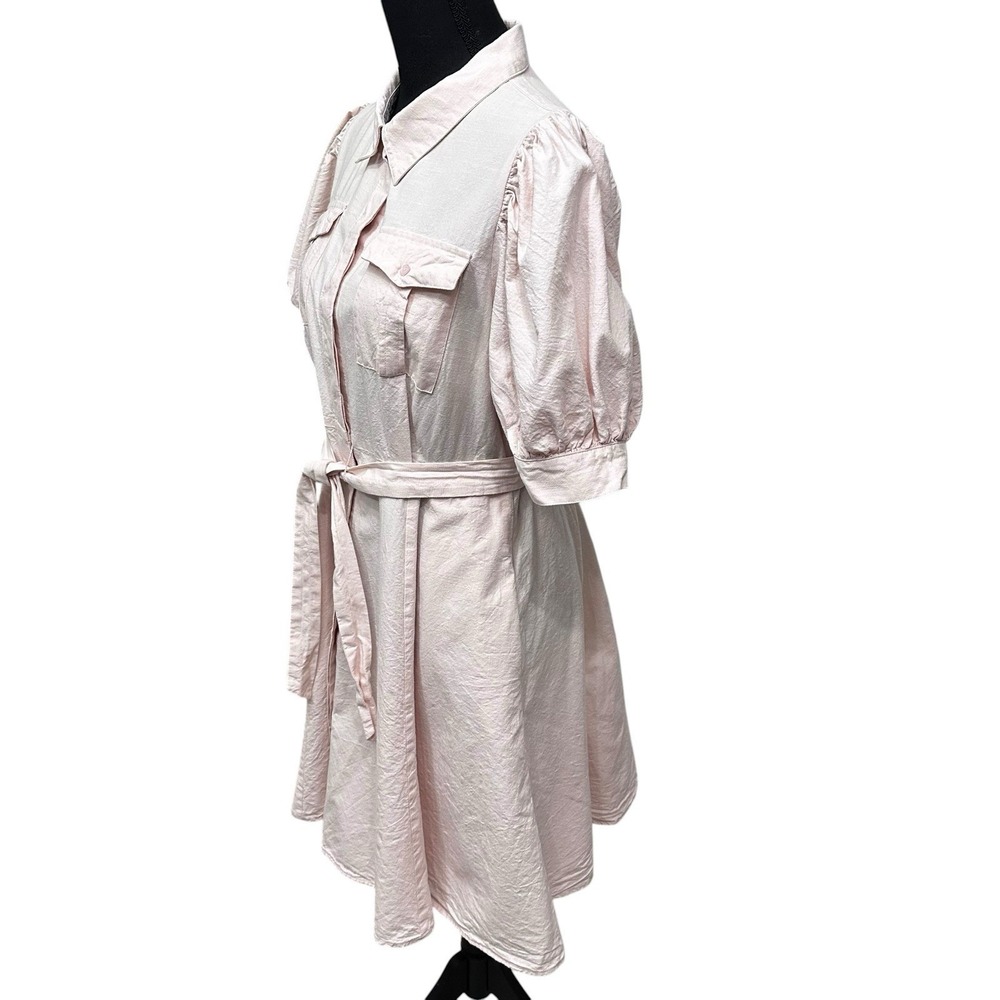 Calvin Klein Pink Dress Puff Sleeves Full Button Front Womens Size 12 Pockets - Picture 4 of 10